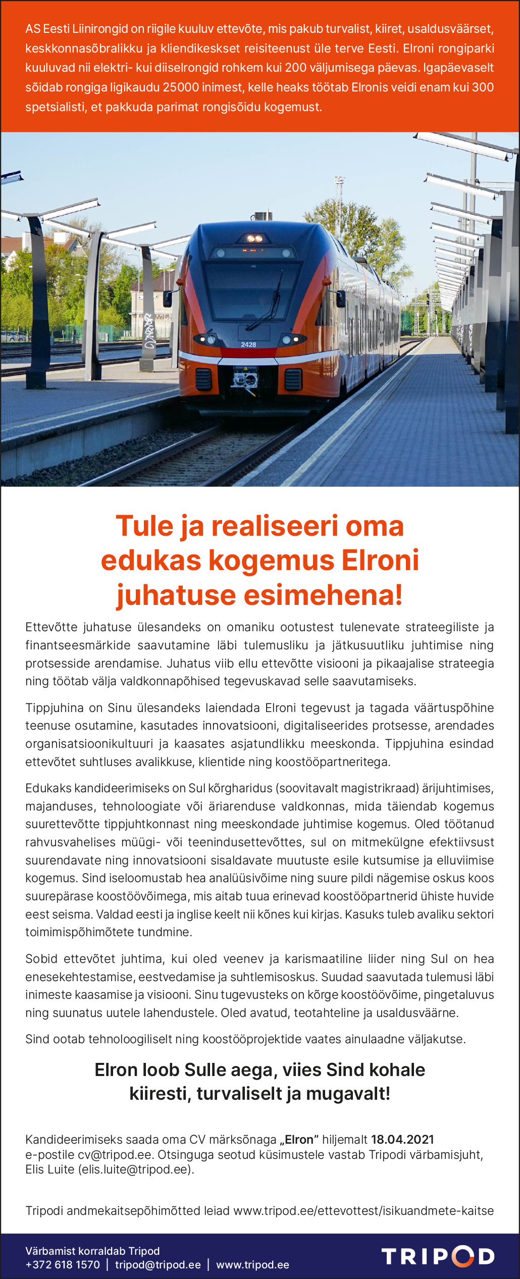 Elroni juhatuse esimees töökuulutus